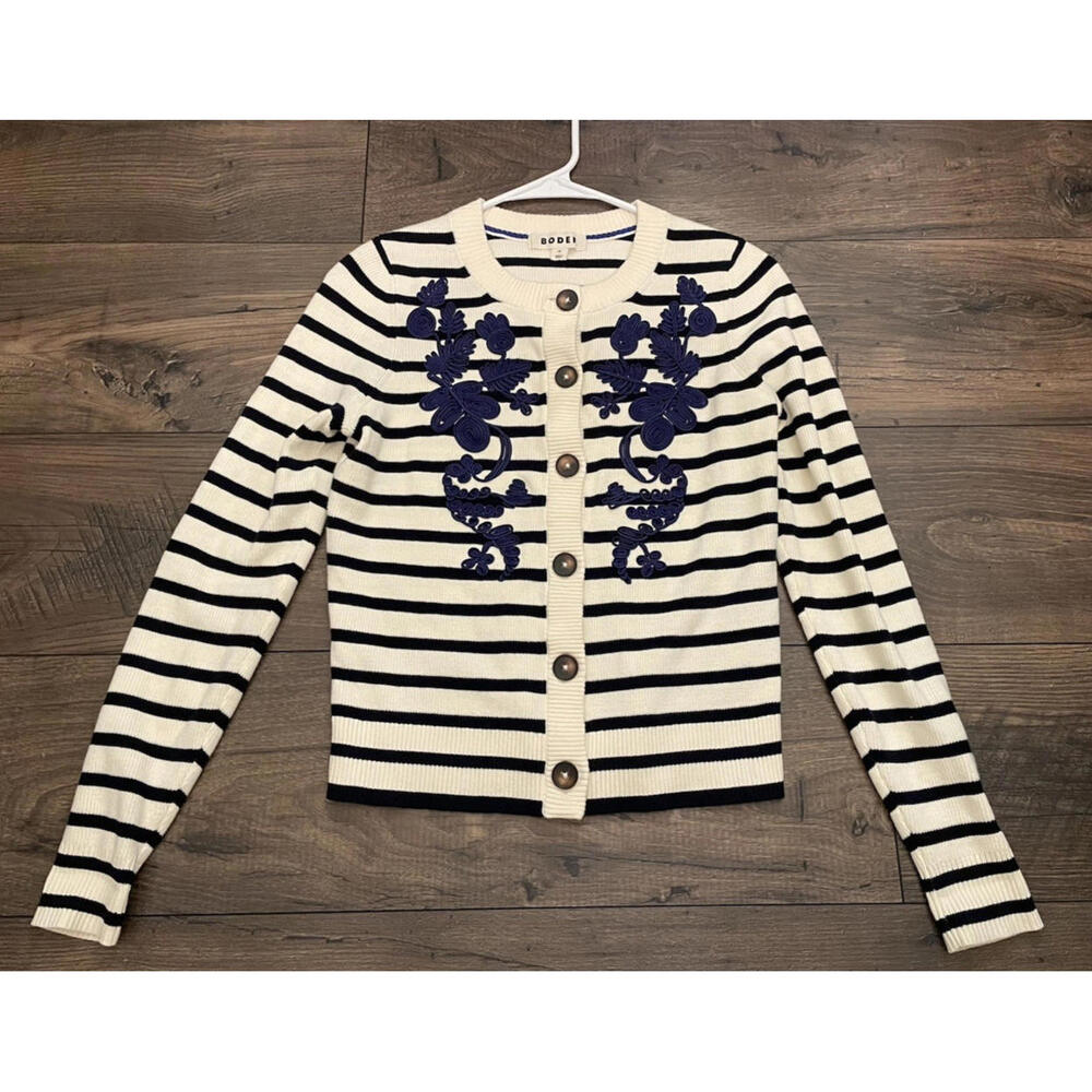Boden Embroidered Cardigan Striped Sweater XS - Picture 2 of 7